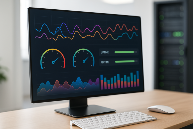Website hosting dashboard showing performance and uptime metrics